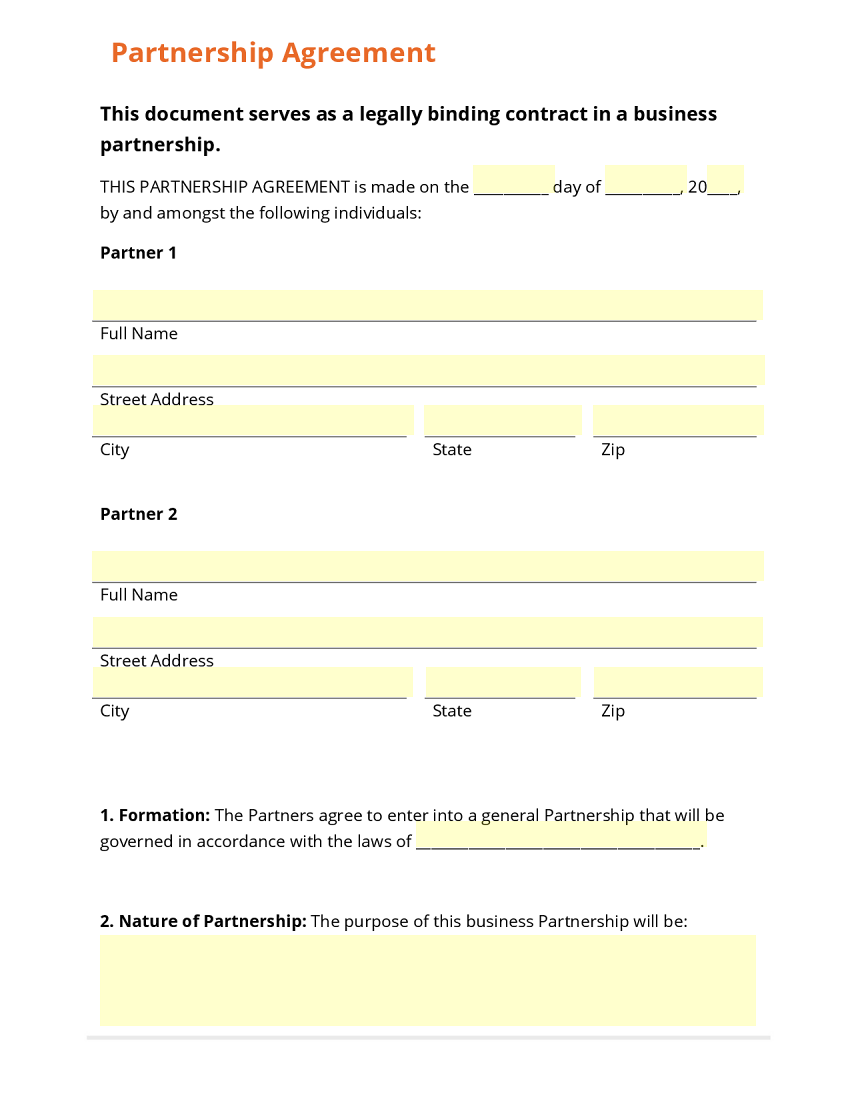 Business Partnership Contract Template Free