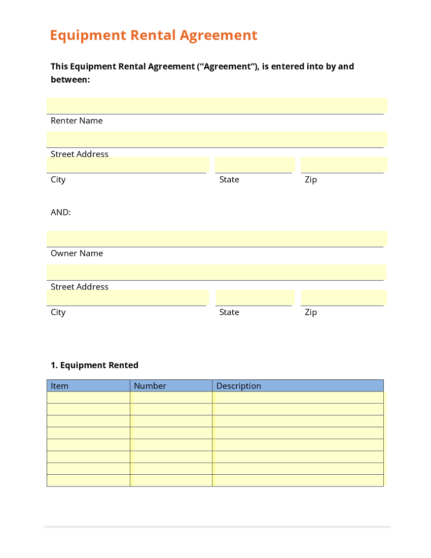 Tool Rental Agreement Template